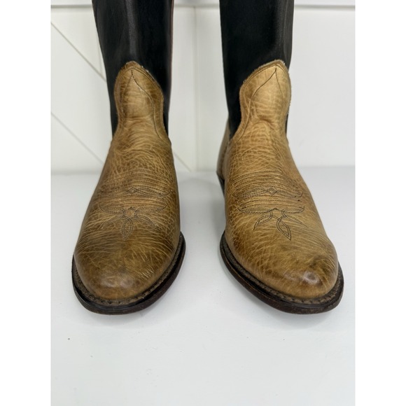 Vintage Leather Cowboy Boots Womens 6.5M Made in USA Black & Tan Western‎ - Picture 3 of 15